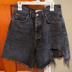 Agolde black Parker long Distressed Jean Shorts